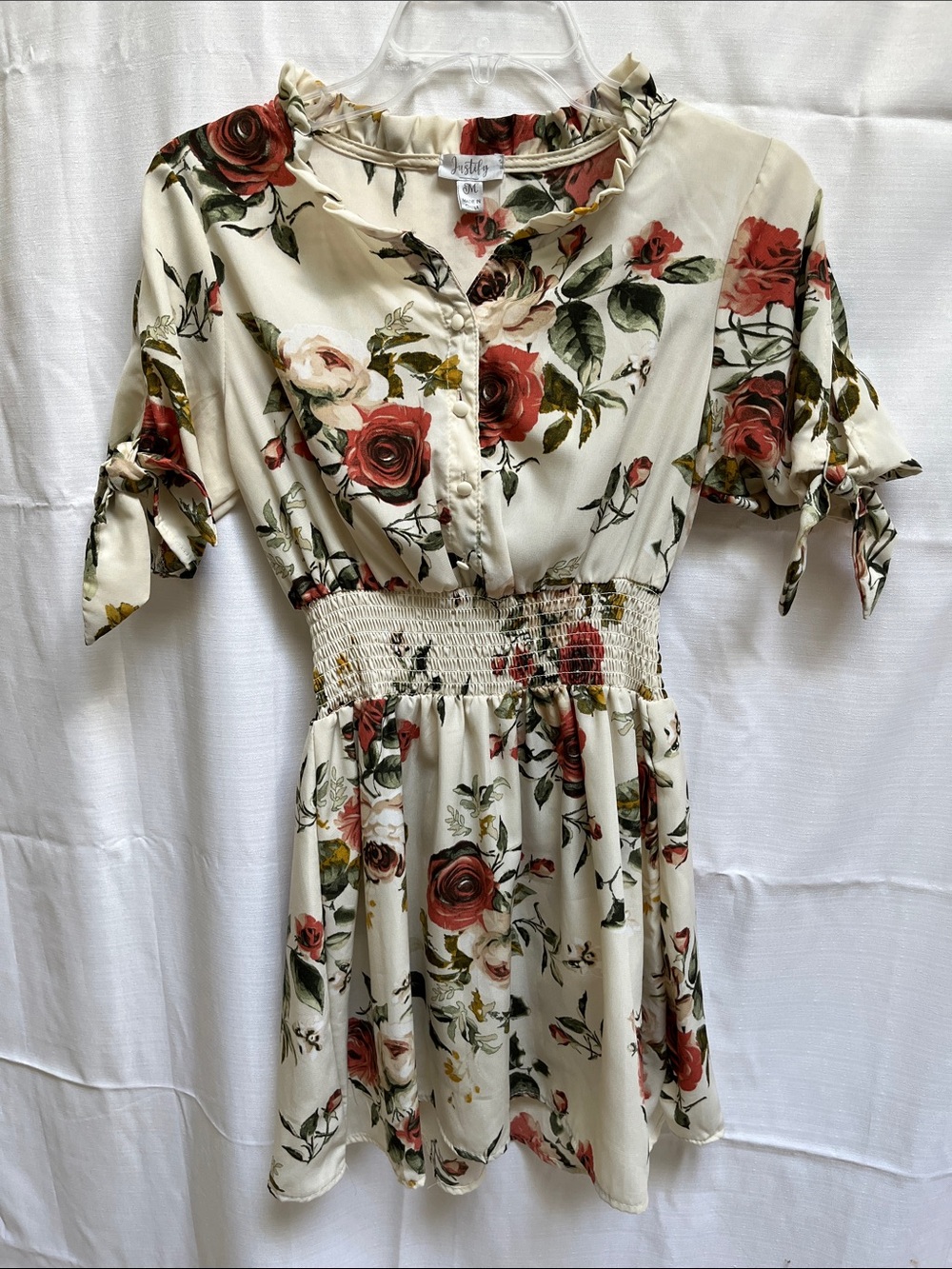 Justify Cream Mini Dress w/ Floral Rose Print